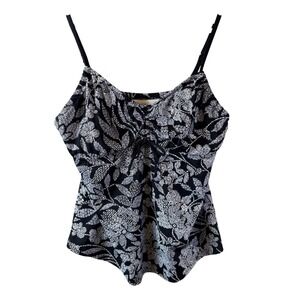 Lands End Black White Floral Print Tankini Swim Top Size 18 Underwire